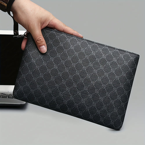Black Men Wristlet Clutch Luxury Gold Zipper Large Business Handbag For Office Daily Use