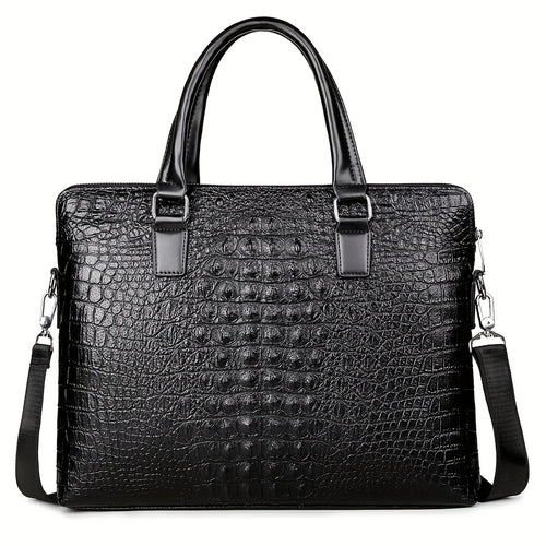 Luxury Crocodile Pattern Men Business Briefcase Adjustable Shoulder Strap Laptop Document Handbag
